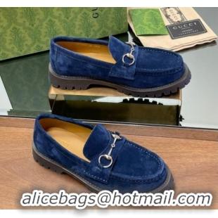 Buy Luxury Gucci Suede Loafers with Horsebit Blue 1231115