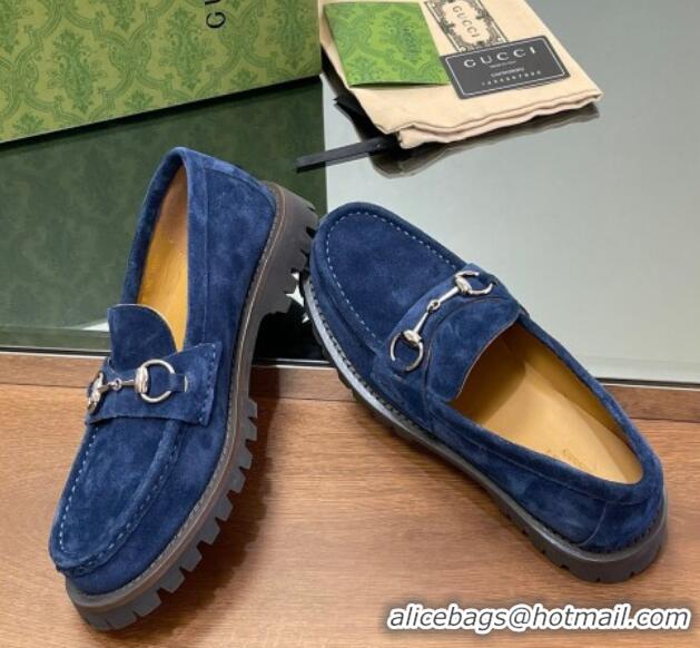 Buy Luxury Gucci Suede Loafers with Horsebit Blue 1231115