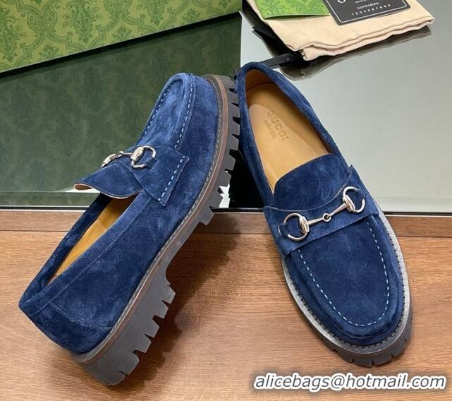 Buy Luxury Gucci Suede Loafers with Horsebit Blue 1231115