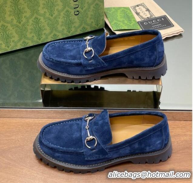 Buy Luxury Gucci Suede Loafers with Horsebit Blue 1231115