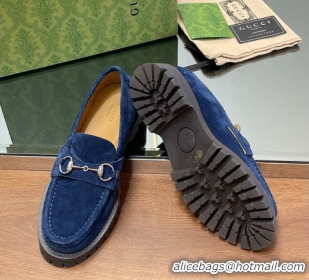 Buy Luxury Gucci Suede Loafers with Horsebit Blue 1231115