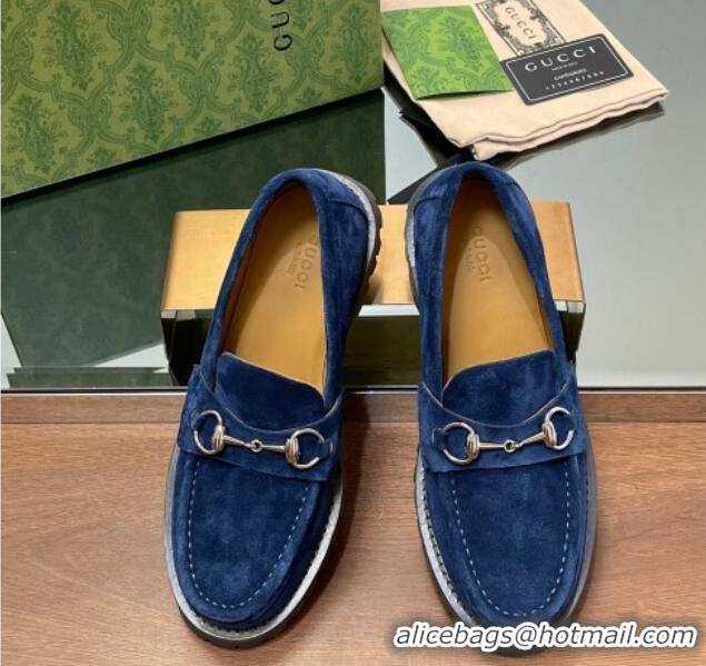 Buy Luxury Gucci Suede Loafers with Horsebit Blue 1231115