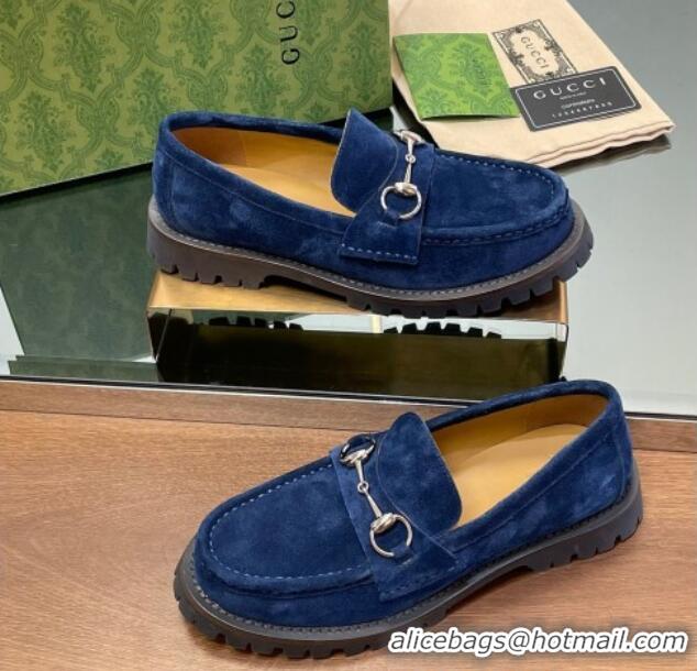 Buy Luxury Gucci Suede Loafers with Horsebit Blue 1231115