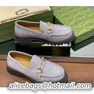 Luxurious Gucci Suede Loafers with Horsebit Purple 1231117