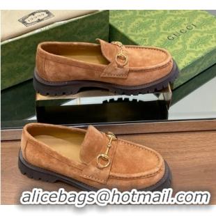 Best Price Gucci Suede Loafers with Horsebit Light Brown 1231118