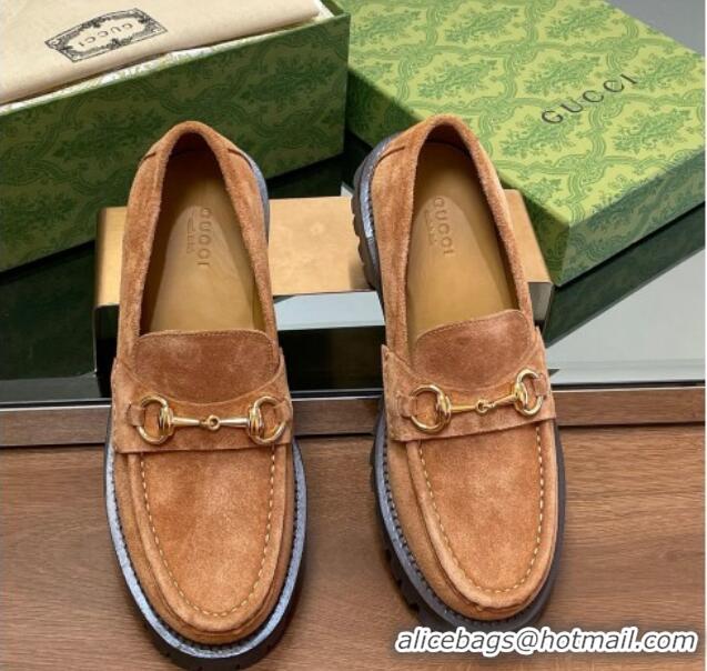 Best Price Gucci Suede Loafers with Horsebit Light Brown 1231118