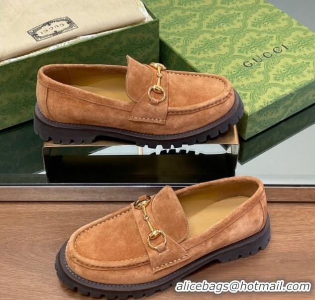 Best Price Gucci Suede Loafers with Horsebit Light Brown 1231118