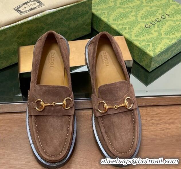 Good Product Gucci Suede Loafers with Horsebit Dark Brown 1231119