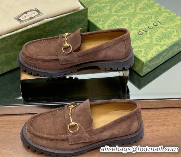 Good Product Gucci Suede Loafers with Horsebit Dark Brown 1231119