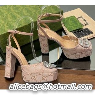 Top Grade Gucci Canvas Framed Platform Pumps12cm with Strass GG Powder Pink 1231123