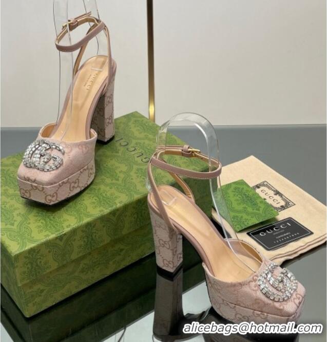 Top Grade Gucci Canvas Framed Platform Pumps12cm with Strass GG Powder Pink 1231123