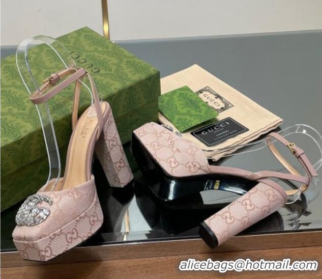 Top Grade Gucci Canvas Framed Platform Pumps12cm with Strass GG Powder Pink 1231123