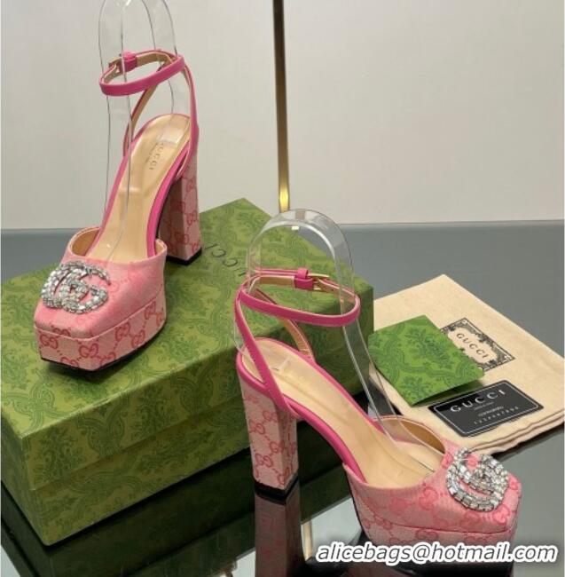 Hot Style Gucci Canvas Framed Platform Pumps12cm with Strass GG Pink 1231124