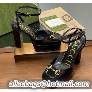 Shop Duplicate Gucci Patent Leather Framed Platform Pumps12cm with Horsebit Black 1231126