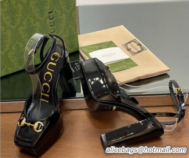 Shop Duplicate Gucci Patent Leather Framed Platform Pumps12cm with Horsebit Black 1231126