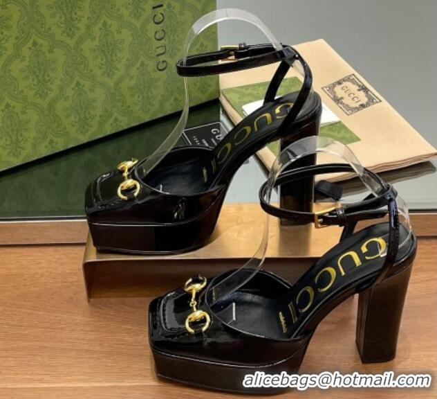 Shop Duplicate Gucci Patent Leather Framed Platform Pumps12cm with Horsebit Black 1231126