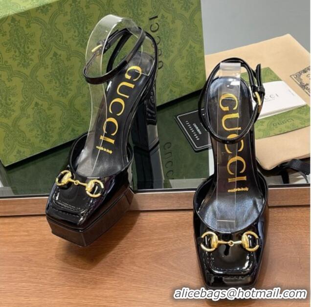 Shop Duplicate Gucci Patent Leather Framed Platform Pumps12cm with Horsebit Black 1231126