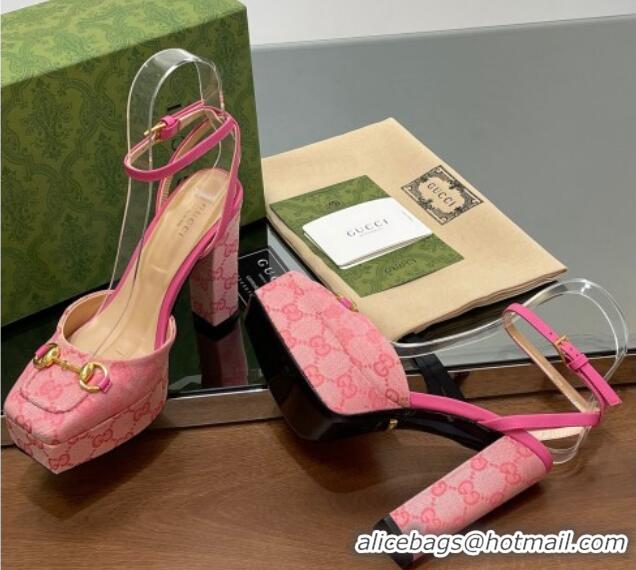 Good Looking Gucci Canvas Framed Platform Pumps12cm with Horsebit Pink2 1231131