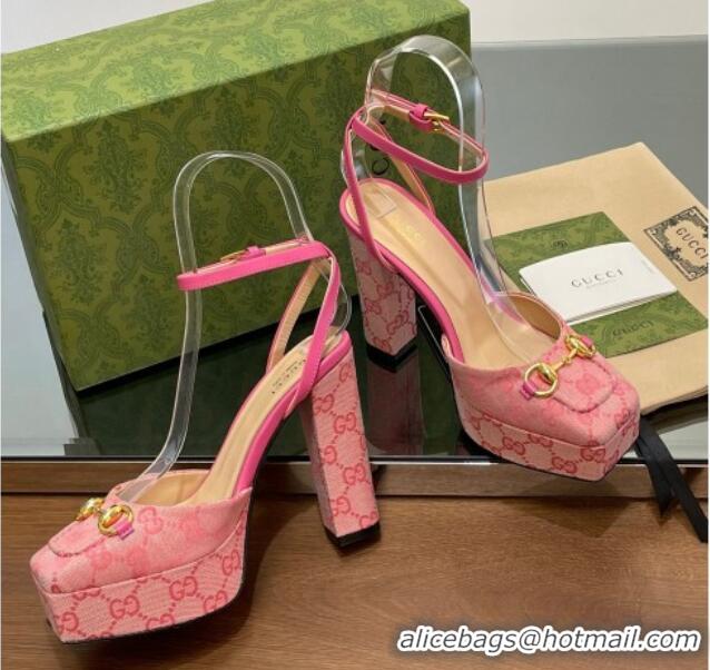 Good Looking Gucci Canvas Framed Platform Pumps12cm with Horsebit Pink2 1231131