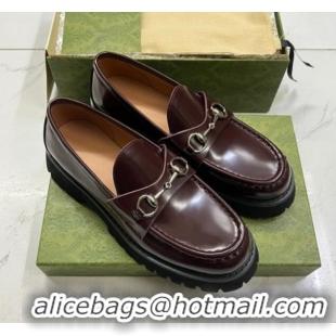 Unique Style Gucci Shiny Leather Platform Loafers 4.5cm with Horsebit Dark Brown 1231133