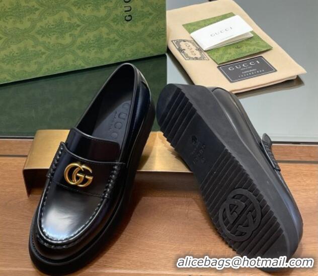 Best Price Gucci Leather Wedge Platform Loafers 5.5cm Black 1231147