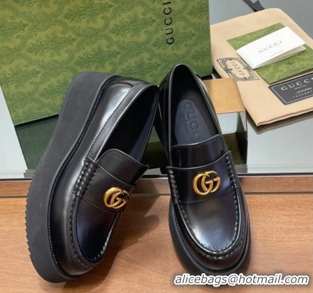 Best Price Gucci Leather Wedge Platform Loafers 5.5cm Black 1231147