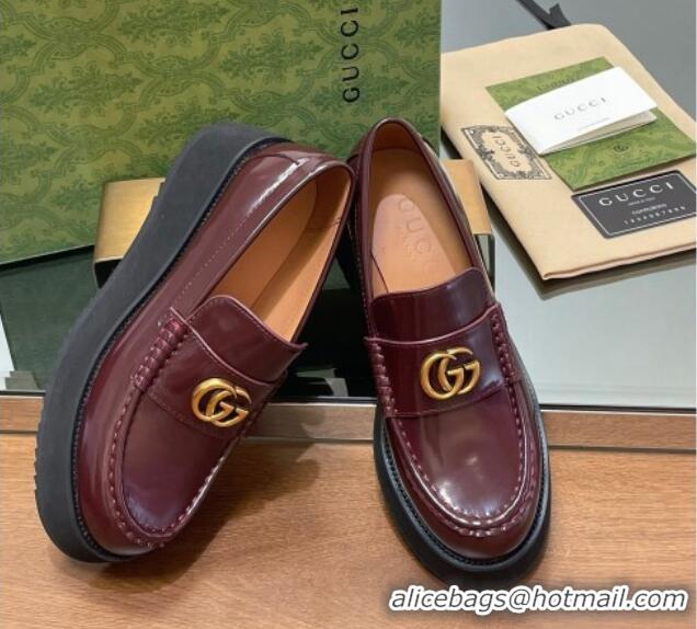 Good Quality Gucci Leather Wedge Platform Loafers 5.5cm Burgundy 1231148