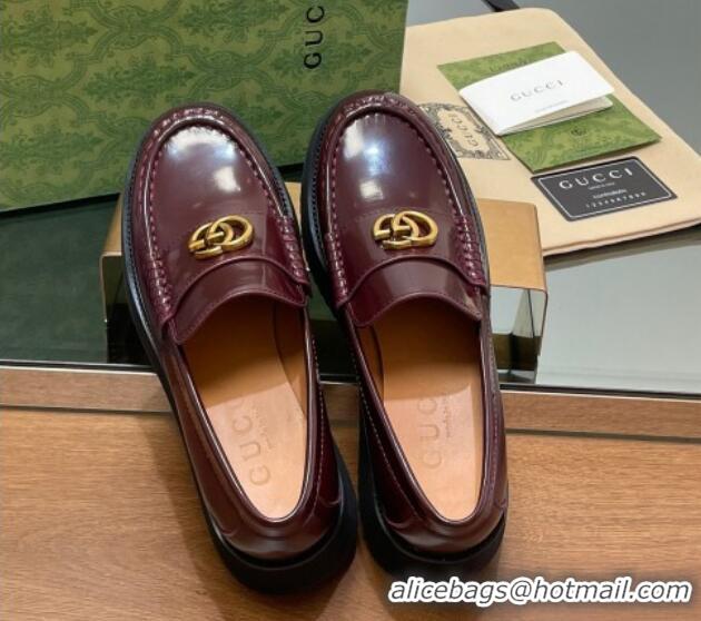 Good Quality Gucci Leather Wedge Platform Loafers 5.5cm Burgundy 1231148