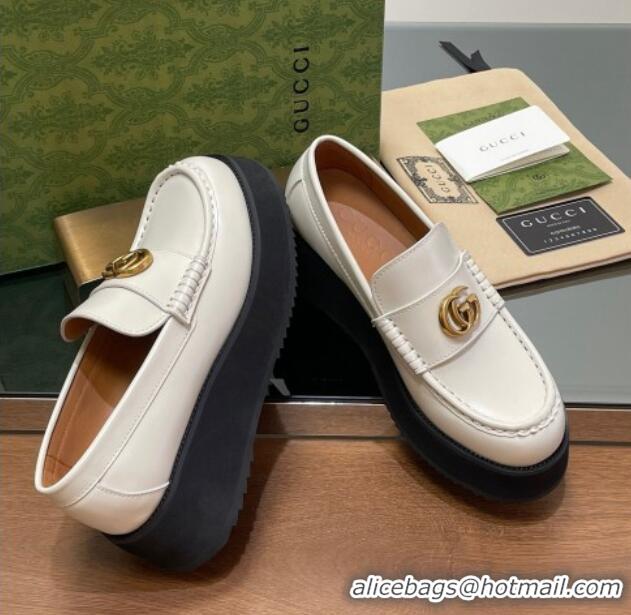 Best Grade Gucci Leather Wedge Platform Loafers 5.5cm White 1231149