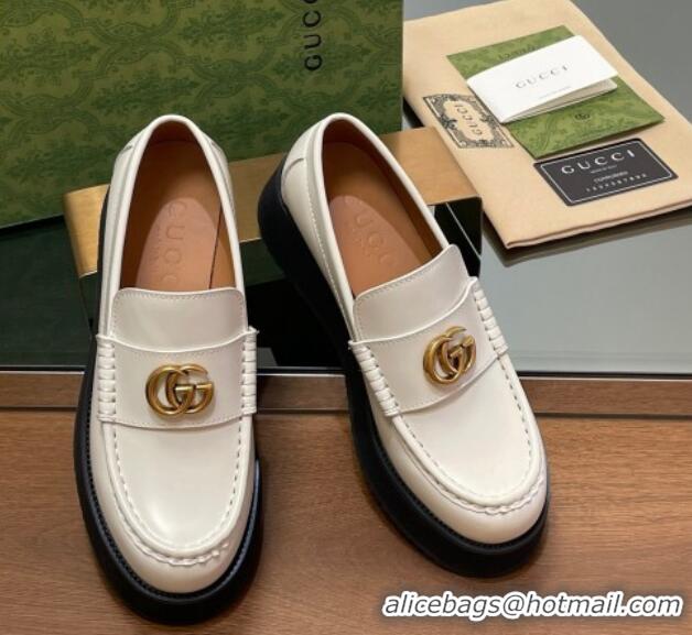 Best Grade Gucci Leather Wedge Platform Loafers 5.5cm White 1231149