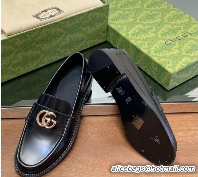 Buy Luxury Gucci Shiny Leather Loafers with GG Black 1231151