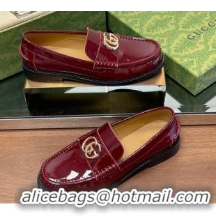 Durable Gucci Patent Leather Loafers with GG Burgundy 1231152