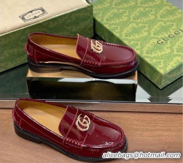 Durable Gucci Patent Leather Loafers with GG Burgundy 1231152