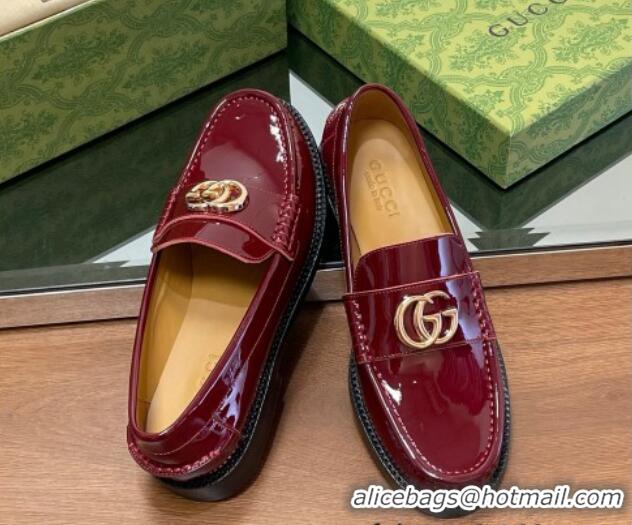 Durable Gucci Patent Leather Loafers with GG Burgundy 1231152