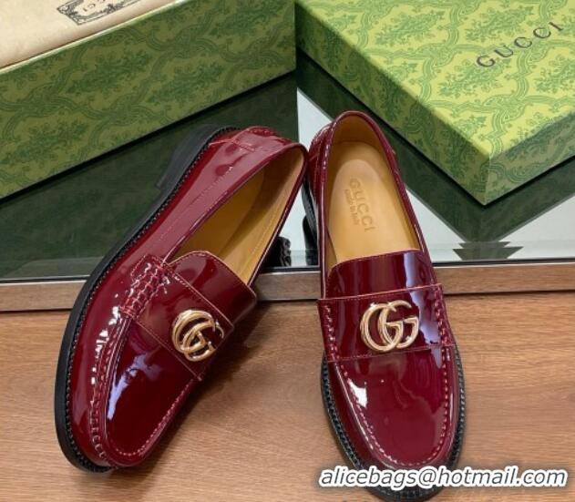 Durable Gucci Patent Leather Loafers with GG Burgundy 1231152