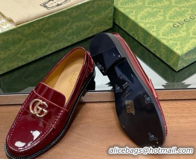 Durable Gucci Patent Leather Loafers with GG Burgundy 1231152