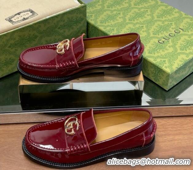 Durable Gucci Patent Leather Loafers with GG Burgundy 1231152