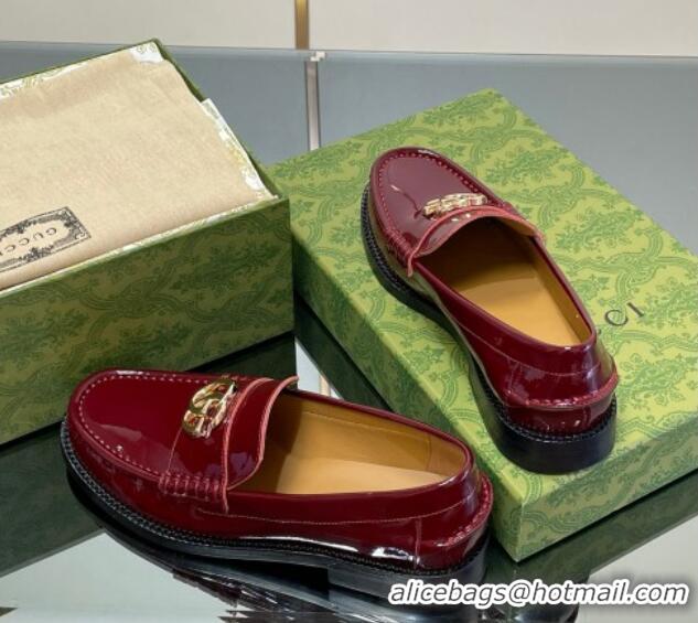 Durable Gucci Patent Leather Loafers with GG Burgundy 1231152