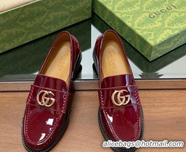 Durable Gucci Patent Leather Loafers with GG Burgundy 1231152