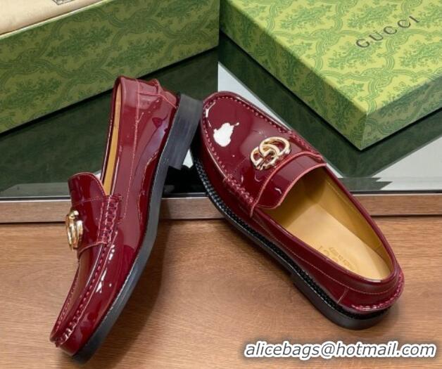 Durable Gucci Patent Leather Loafers with GG Burgundy 1231152