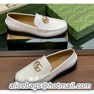 Most Popular Gucci Shiny Leather Loafers with GG White 1231153