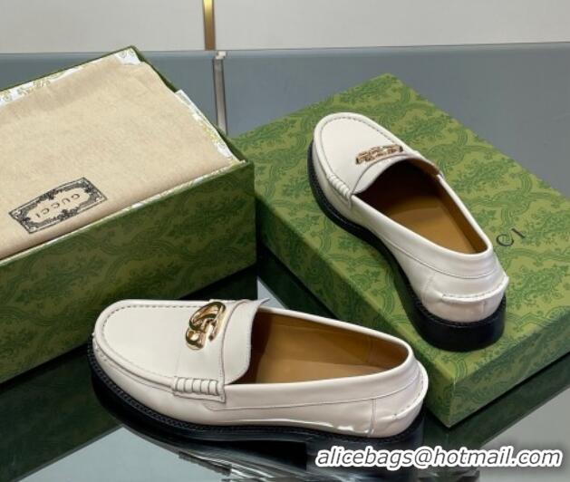 Most Popular Gucci Shiny Leather Loafers with GG White 1231153