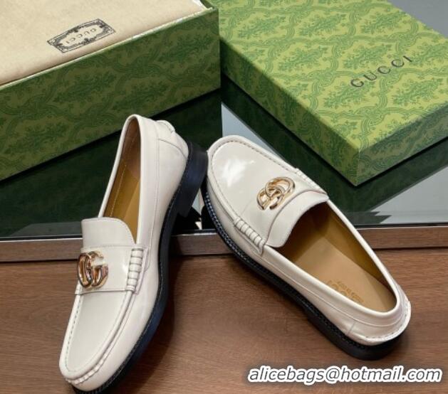 Most Popular Gucci Shiny Leather Loafers with GG White 1231153