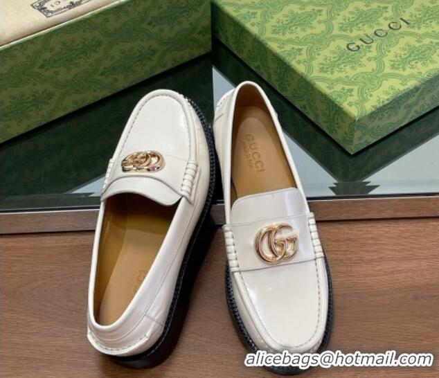 Most Popular Gucci Shiny Leather Loafers with GG White 1231153