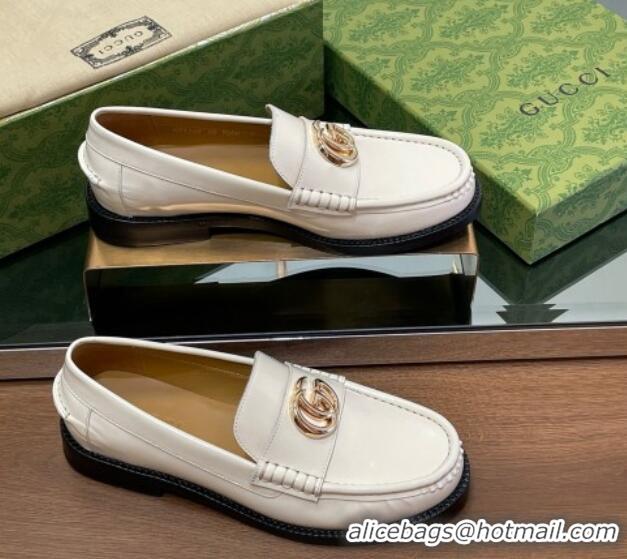 Most Popular Gucci Shiny Leather Loafers with GG White 1231153