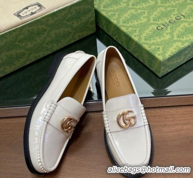 Most Popular Gucci Shiny Leather Loafers with GG White 1231153