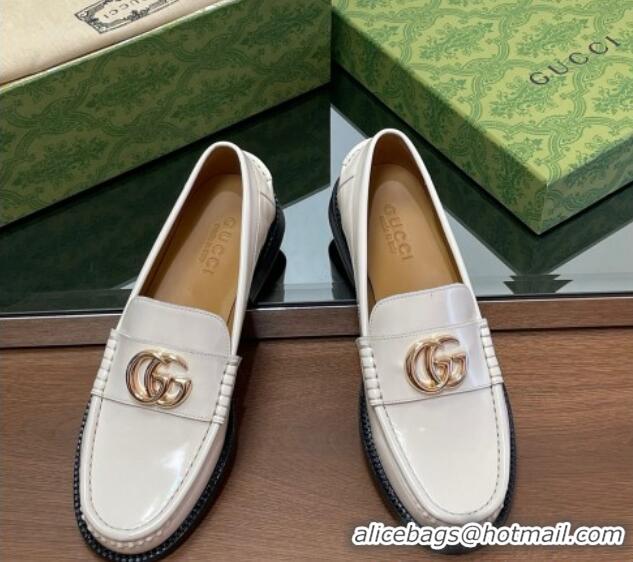 Most Popular Gucci Shiny Leather Loafers with GG White 1231153