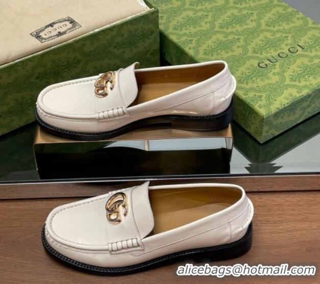 Most Popular Gucci Shiny Leather Loafers with GG White 1231153