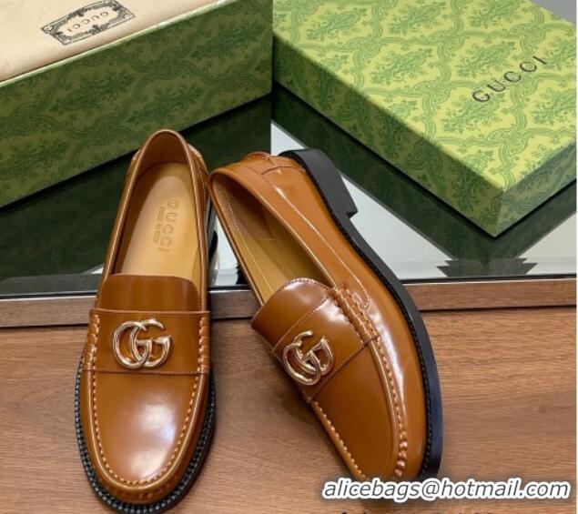 Best Product Gucci Shiny Leather Loafers with GG Brown 1231154