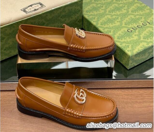 Best Product Gucci Shiny Leather Loafers with GG Brown 1231154